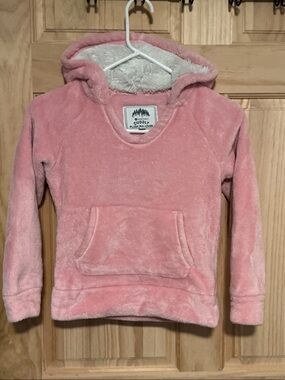 Cuddly Plush Pullover Kids Pink Hooded Sweatshirt